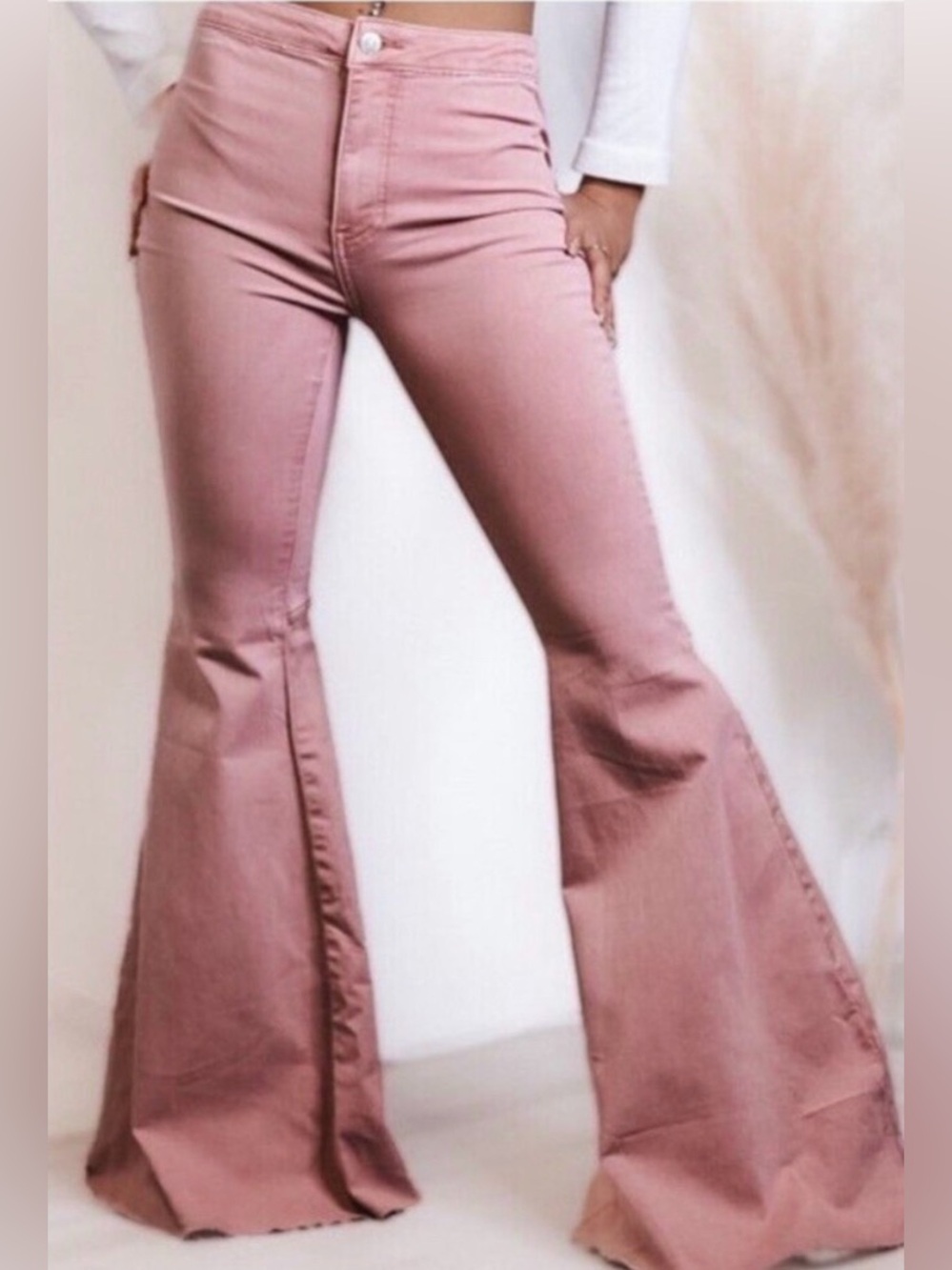 Free People- We The Free Dusty Pink High-Rise Flare Jeans
